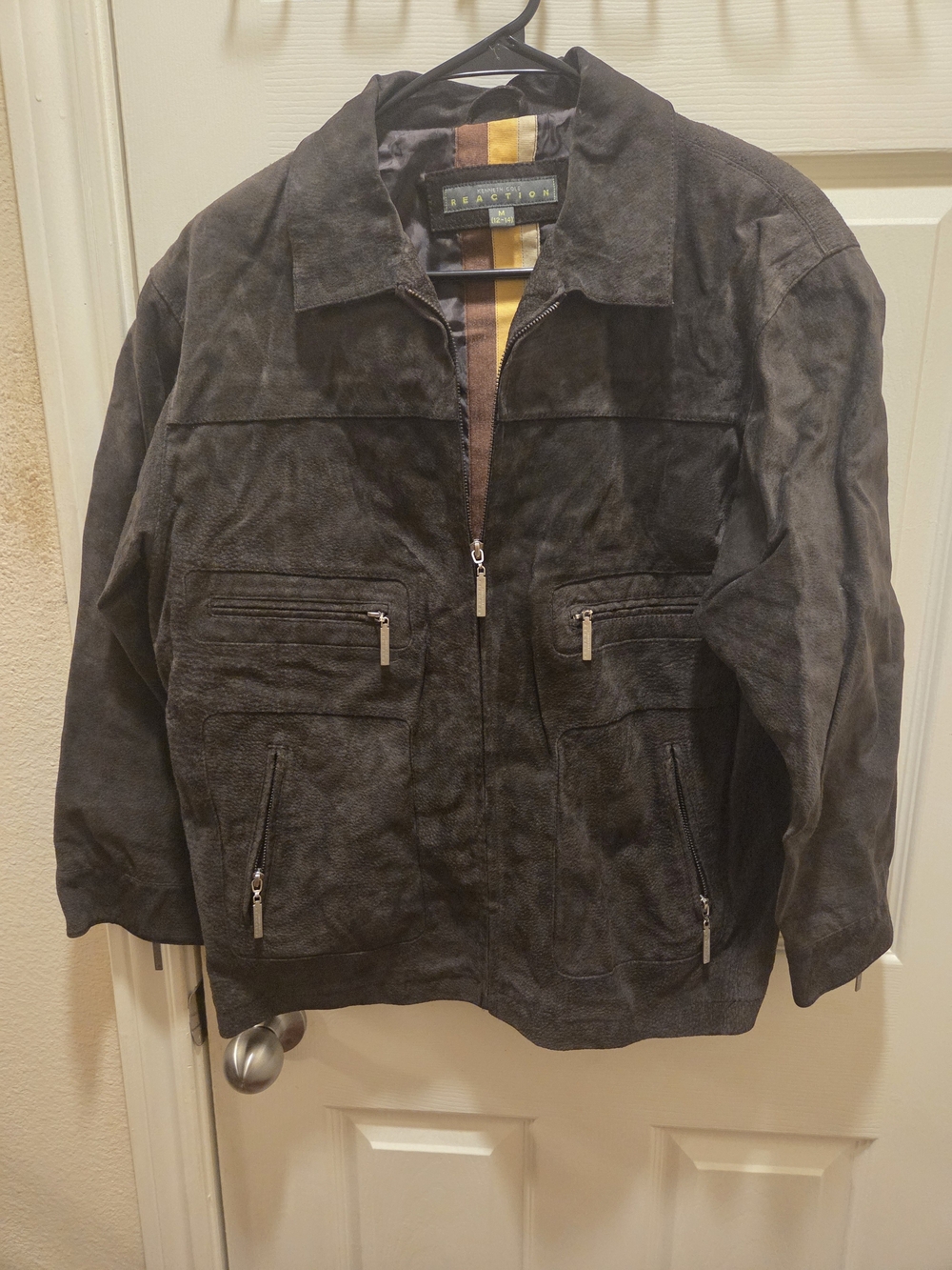 Kenneth Cole Charcoal Suede Zip-Front Jacket